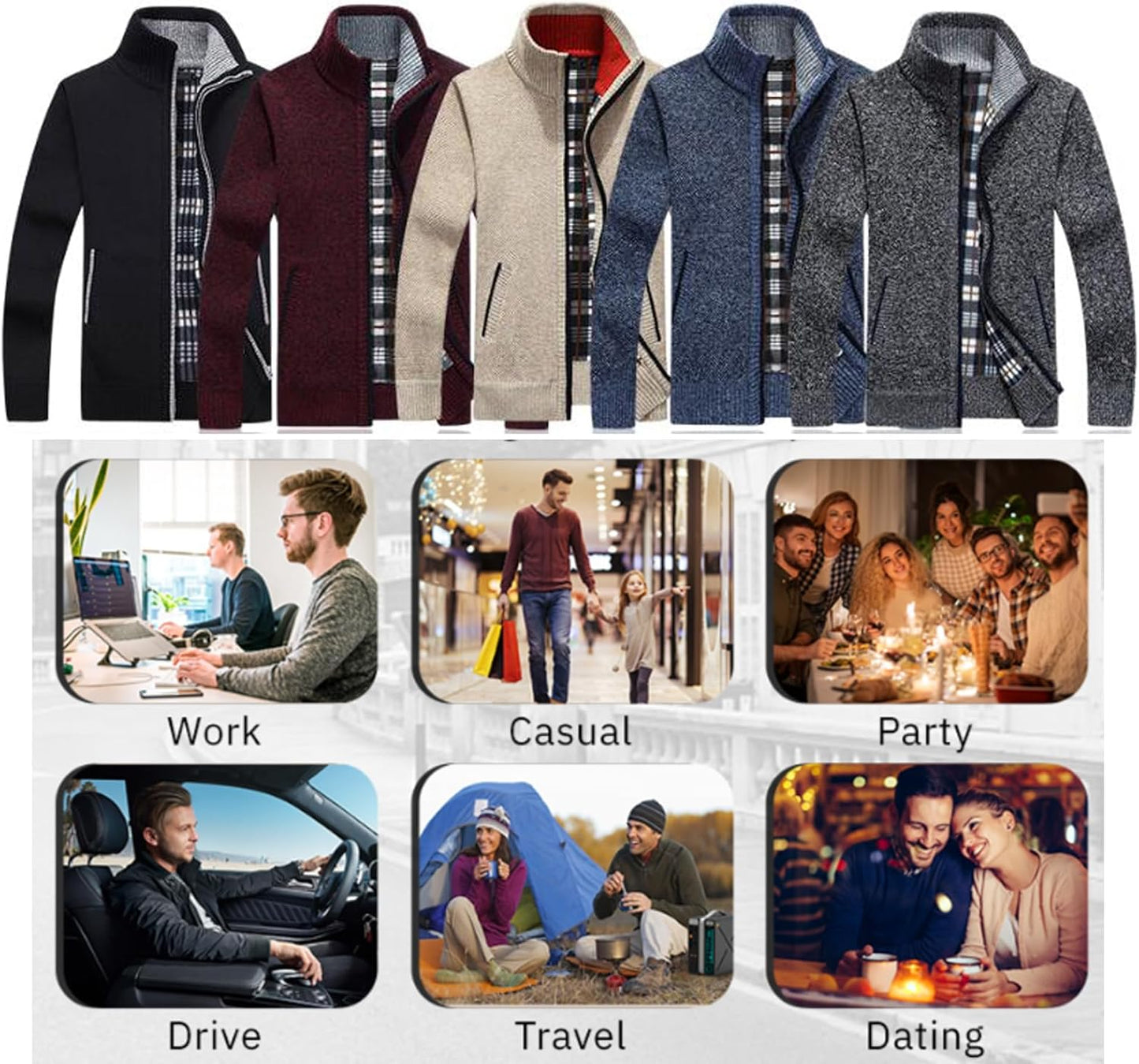 Men'S Casual Slim Full Zip Thick Knitted Cardigan Sweaters with Pockets