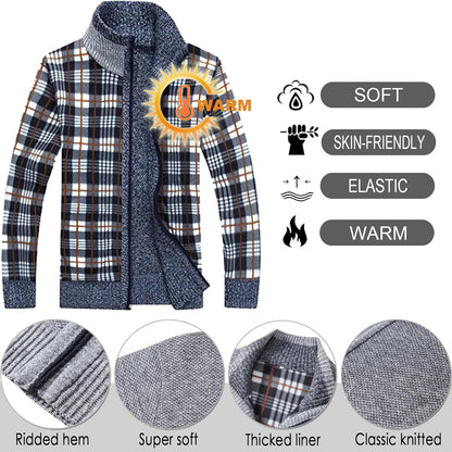 Men'S Casual Slim Full Zip Thick Knitted Cardigan Sweaters with Pockets
